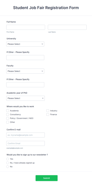 Student Job Fair Registration Form Template