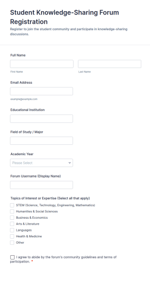 Student Knowledge Sharing Forum Registration Form Template
