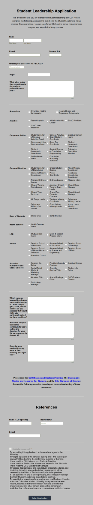Student Leadership Application 2022 2023 Form Template