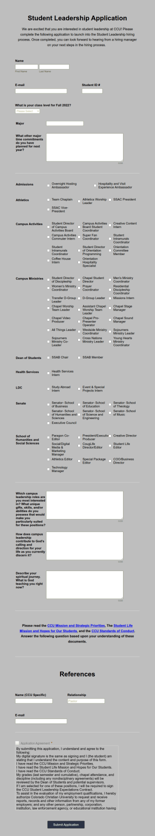 Student Leadership Application 2022 2023 Form Template