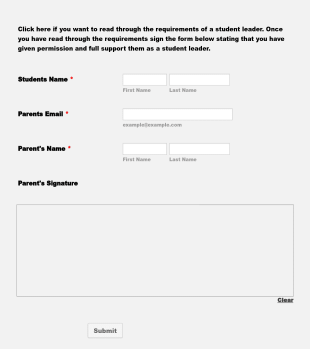 Student Leadership Team Parent Permission Slip Form Template