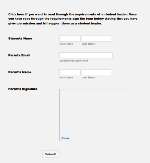 Student Leadership Team Parent Permission Slip Form Template