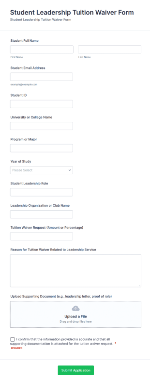 Student Leadership Tuition Waiver Form Template