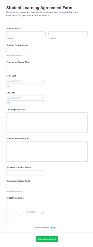 Student Learning Agreement Form Template
