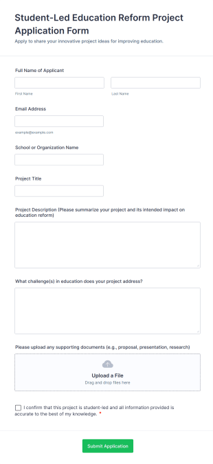 Student Led Education Reform Project Application Form Template