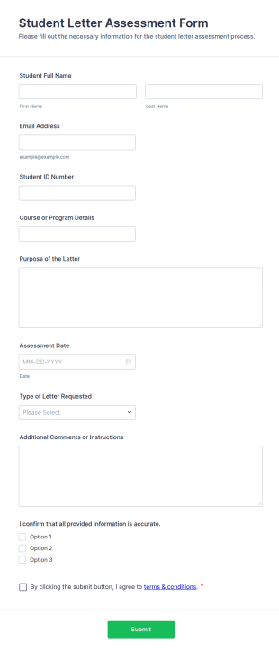 Student Letter Assessment Form Template