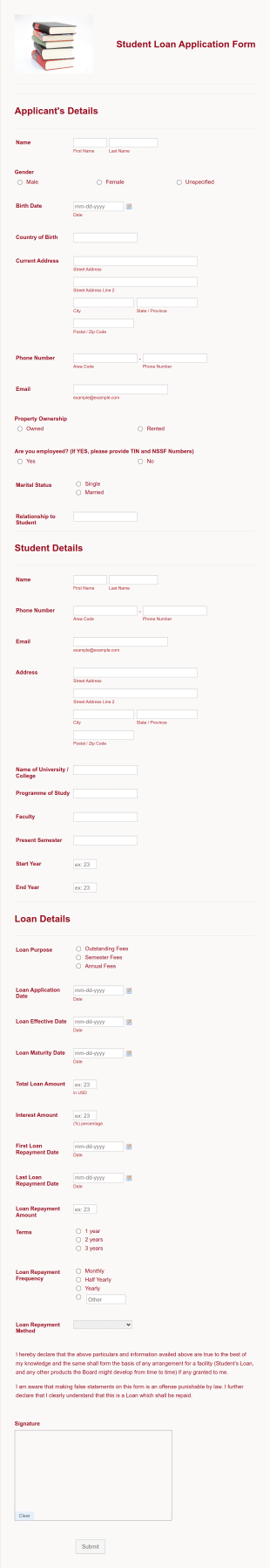 Student Loan Application Form Template