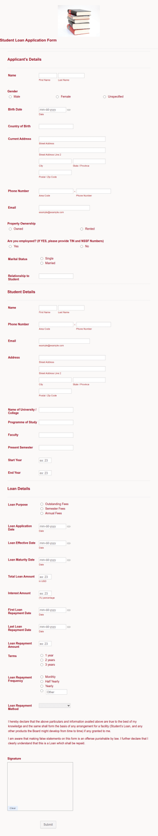 Student Loan Application Form Template