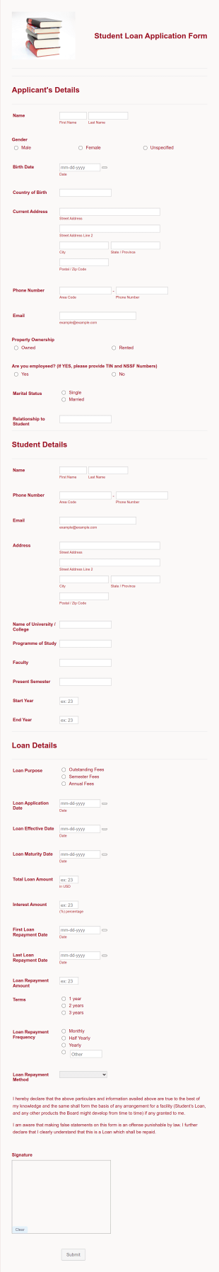 Student Loan Application Form Template