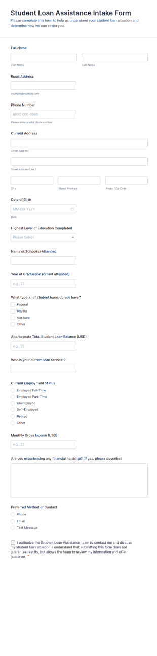 Student Loan Assistance Intake Form Template