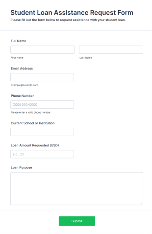 Student Loan Assistance Request Form Form Template