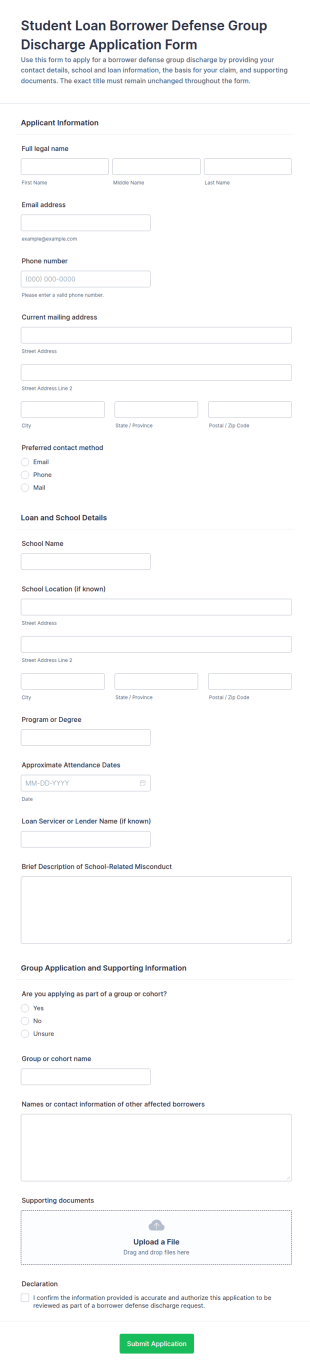 Student Loan Borrower Defense Group Discharge Application Form Template
