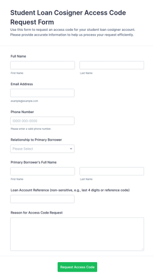 Student Loan Cosigner Access Code Request Form Template