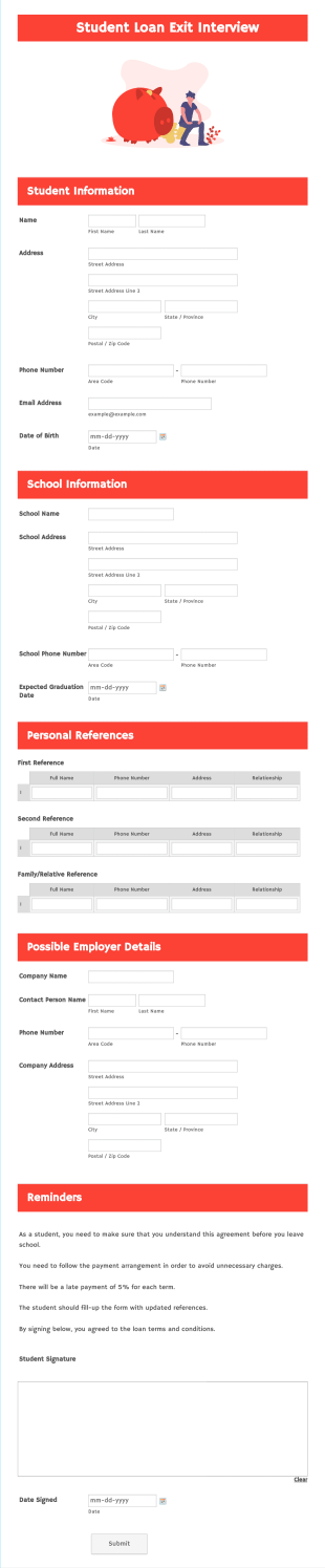 Student Loan Exit Interview Form Template