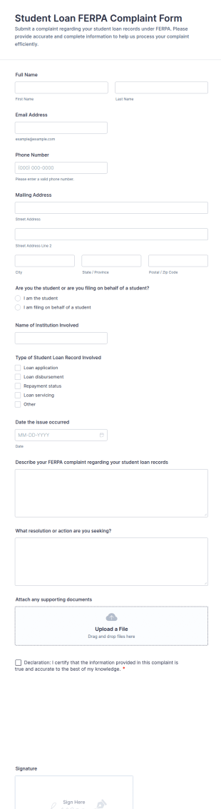 Student Loan FERPA Complaint Form Template