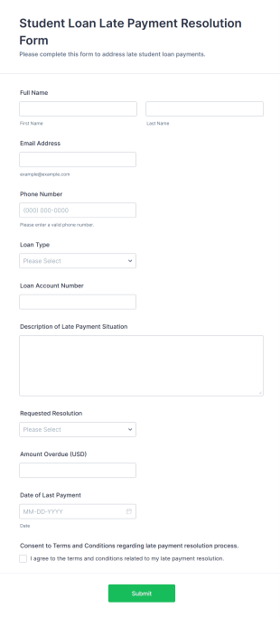 Student Loan Late Payment Resolution Form Template