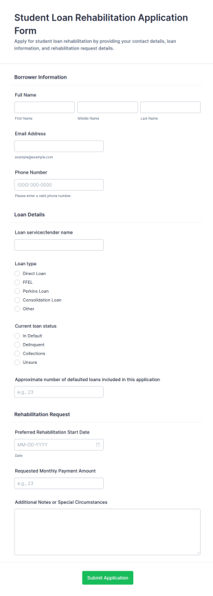 Student Loan Rehabilitation Application Form Template
