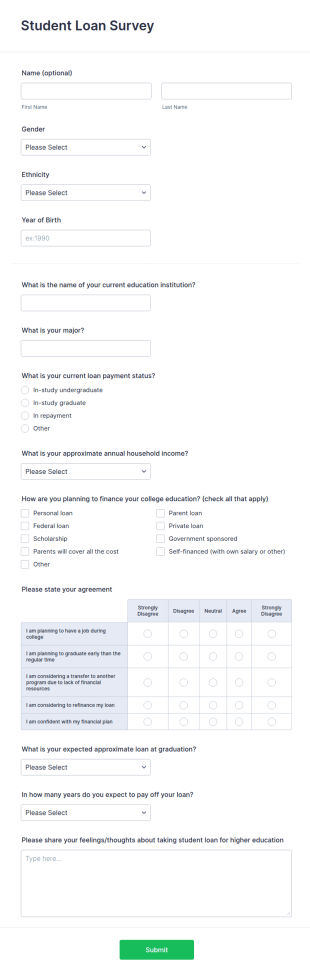 Student Loan Survey Form Template