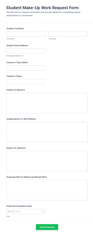 Student Make Up Work Request Form Template