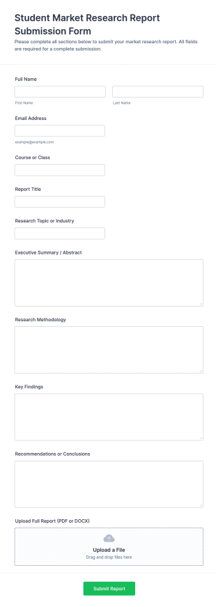 Student Market Research Report Submission Form Template