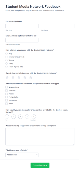 Student Media Network Feedback Form Template