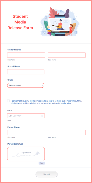 Student Media Release Form Template