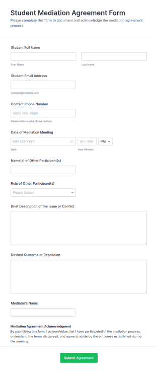 Student Mediation Agreement Form Template