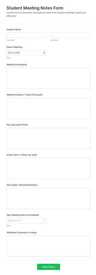 Student Meeting Notes Form Template