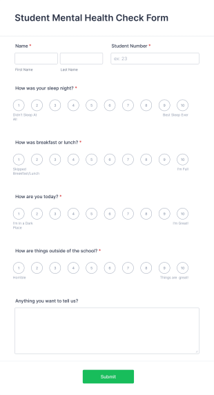 Student Mental Health Check Form Template
