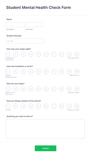 Student Mental Health Check Form Template