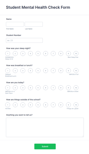 Student Mental Health Check Form Template