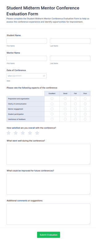 Student Midterm Mentor Conference Evaluation Form Template