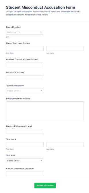 Student Misconduct Accusation Form Template