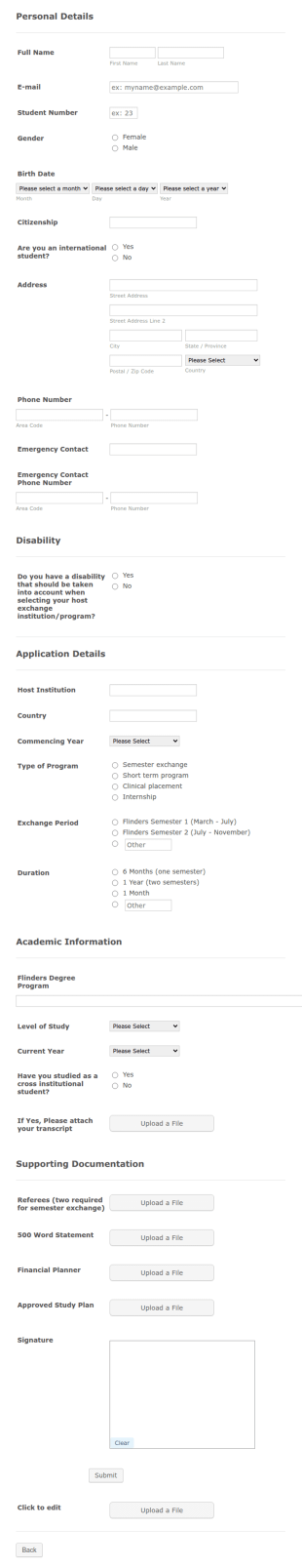 Student Mobility Outgoing Application Form Template