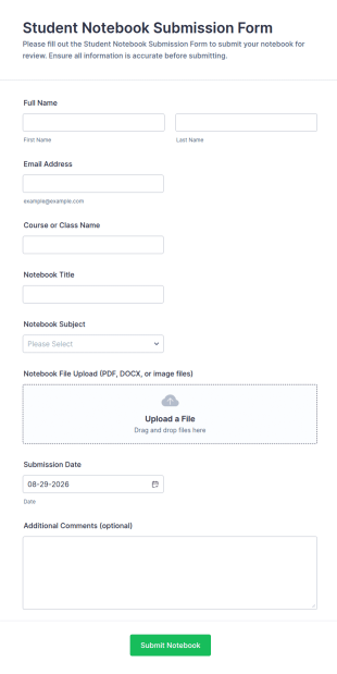 Student Notebook Submission Form Template