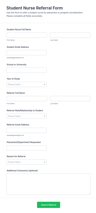 Student Nurse Referral Form Template