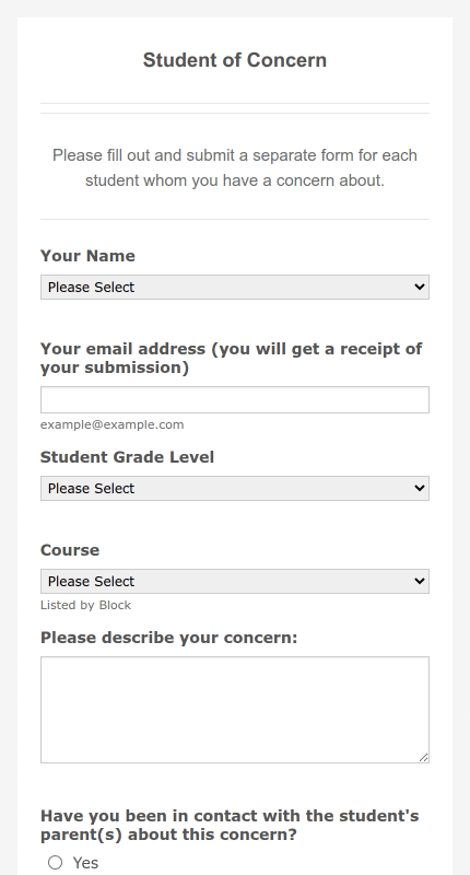 Student of Concern Form