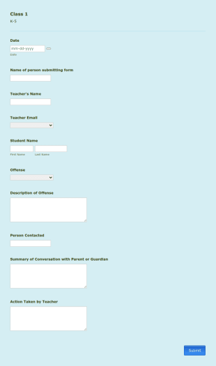 Student Offense Report Form Template