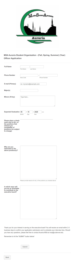 Student Officer Application Form (MSA)