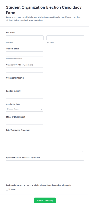 Student Organization Election Candidacy Form Template