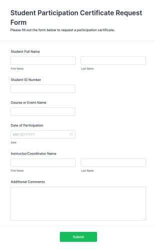 Student Participation Certificate Request Form Template