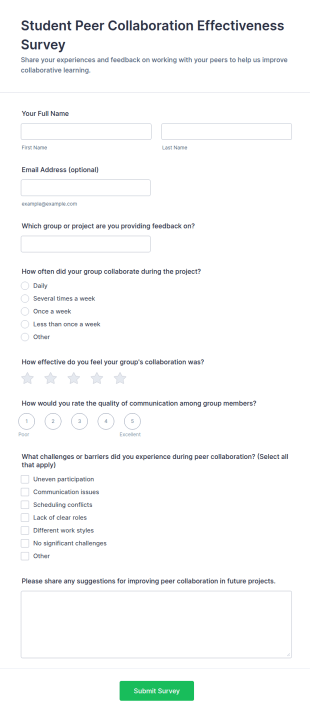 Student Peer Collaboration Effectiveness Survey Form Template