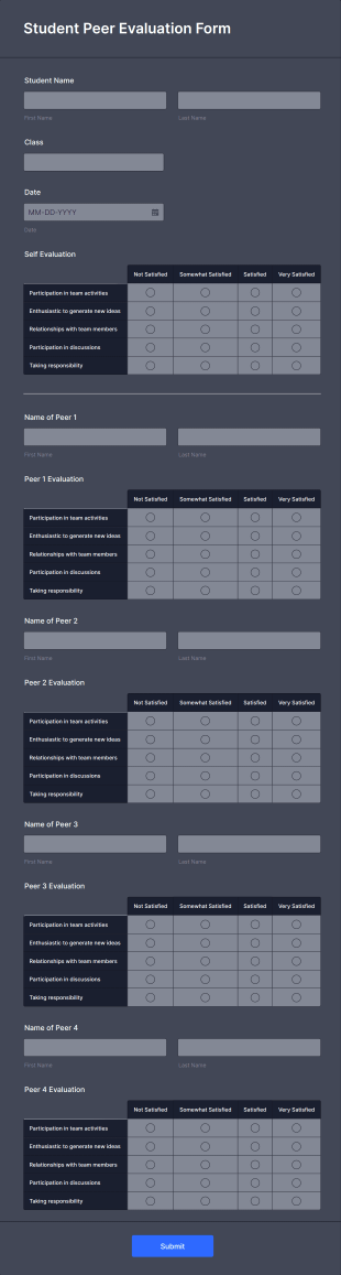 presentation feedback form nhs Student Peer Evaluation Form Template