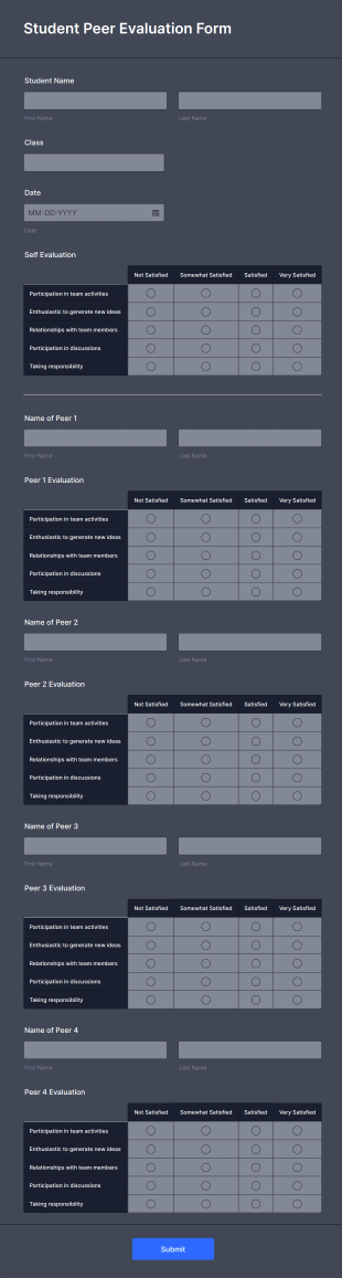 Student Peer Evaluation Form Template