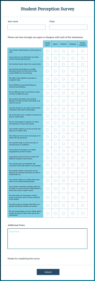 Student Perception Survey Form Template