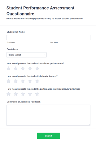 Student Performance Assessment Questionnaire Form Template