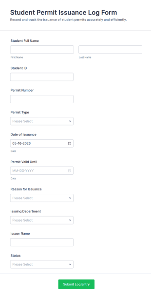 Student Permit Issuance Log Form Template