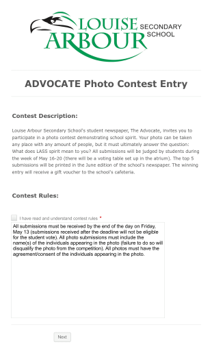 Student Photo Contest Entry Form Template