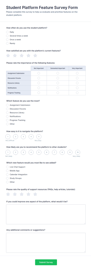 Student Platform Feature Survey Form Template