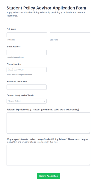 Student Policy Advisor Application Form Template